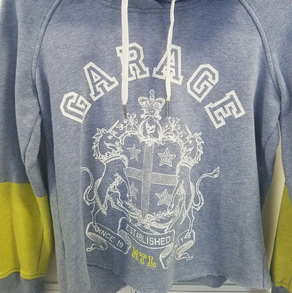 Garage Canada Women's Drawstring Spellout Hoodie Medium Blue Green - Picture 2 of 10